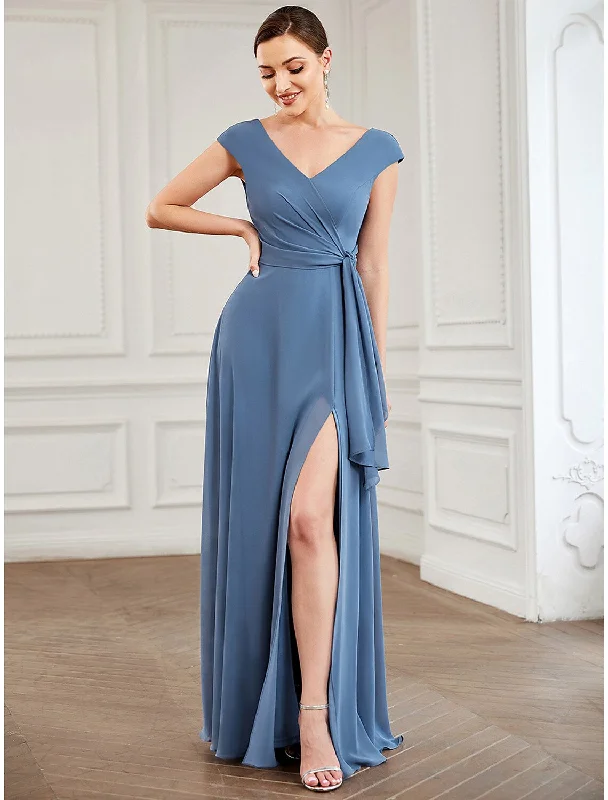 A-Line Party Dresses Vintage Dress Wedding Guest Floor Length Short Sleeve V Neck Chiffon with Slit Tunics Yoga stretchy A-Line Party Dresses Vintage Dress Wedding Guest Floor Length Short Sleeve V Neck Chiffon with Slit Tunics Yoga stretchy