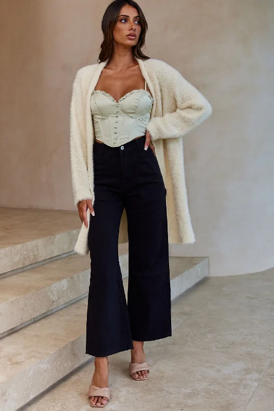 Hold The Phone Long Sleeve Fuzzy Duster Cardigan Cream Cashmere Blend Cotton Blend Poly Blend