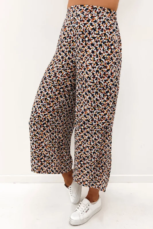 Isobelle Wide Leg Pant Navy Floral Ditsy Fashionable Track Pants