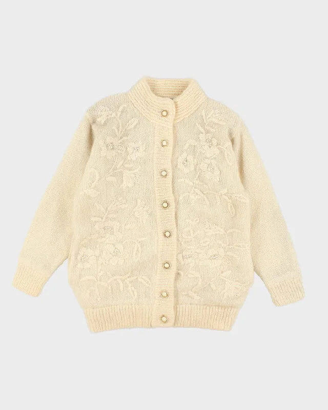 Vintage 70s Cream Knit Cardigan - L Stylish Fashionable Trendy