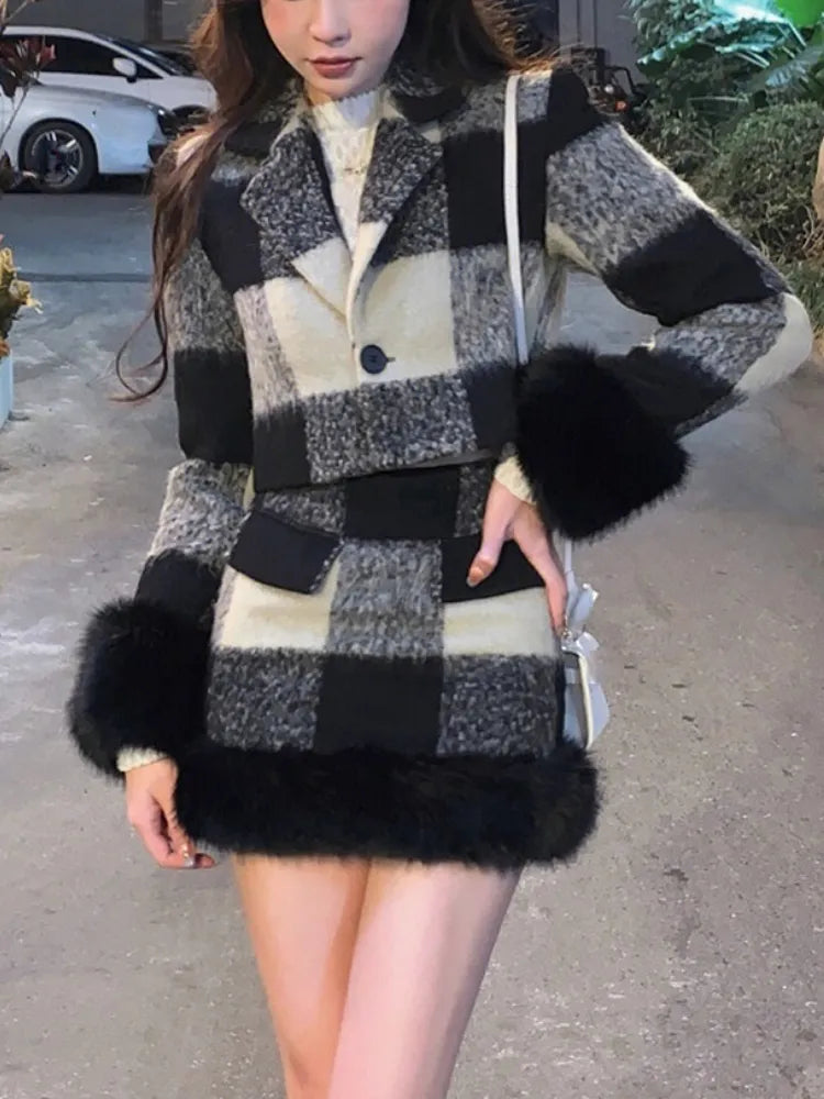 Plaid Knitted Suit Woman Korean 2 Piece Dress Set Winter Vintage Fashion Tops Cardigan + Slim Bodycon Y2k Mini Skirt Chic Boxy Cardigan Fitted Cardigan A-Line Plaid Knitted Suit Woman Korean 2 Piece Dress Set Winter Vintage Fashion Tops Cardigan + Slim Bodycon Y2k Mini Skirt Chic Boxy Cardigan Fitted Cardigan A-Line