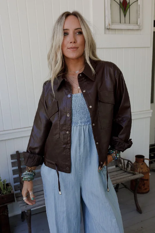 City Rebel Jacket - Brown Front Pockets Side Pockets Patch Pockets