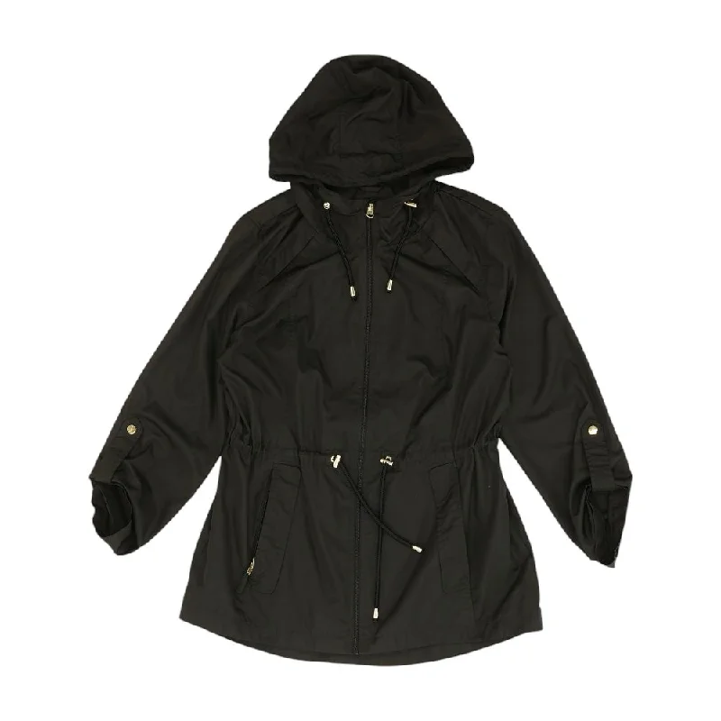Black Solid Rain Jacket Welt Pockets Slit Pockets Flap Pockets
