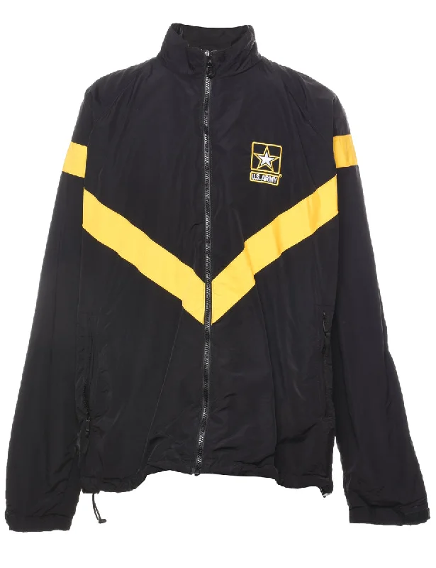 Black & Yellow Zip-Front Nylon Jacket - L Satin Fabric Silk Fabric Chiffon Fabric