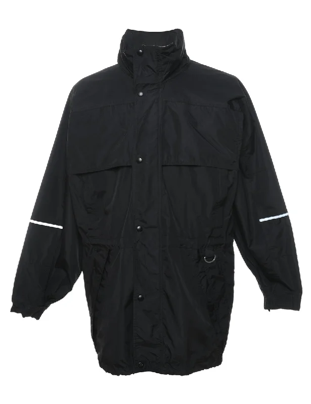 Black & White Contrast Nylon Jacket - S Zippered Front Buttoned Front Snap Front