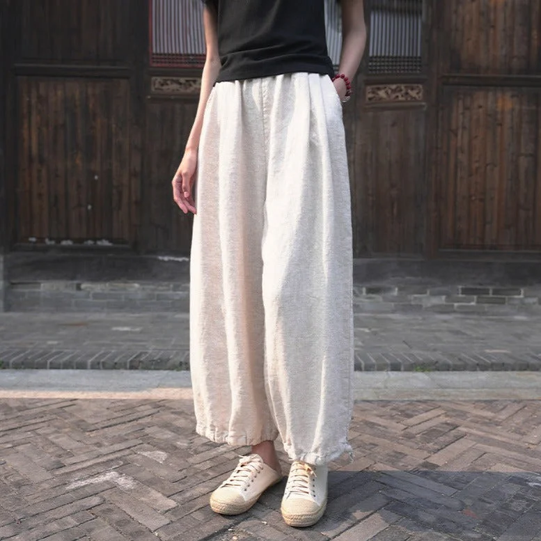 Cotton & Linen Traditional Chinese Style Women's Loose Pants Formal Linen Trousers