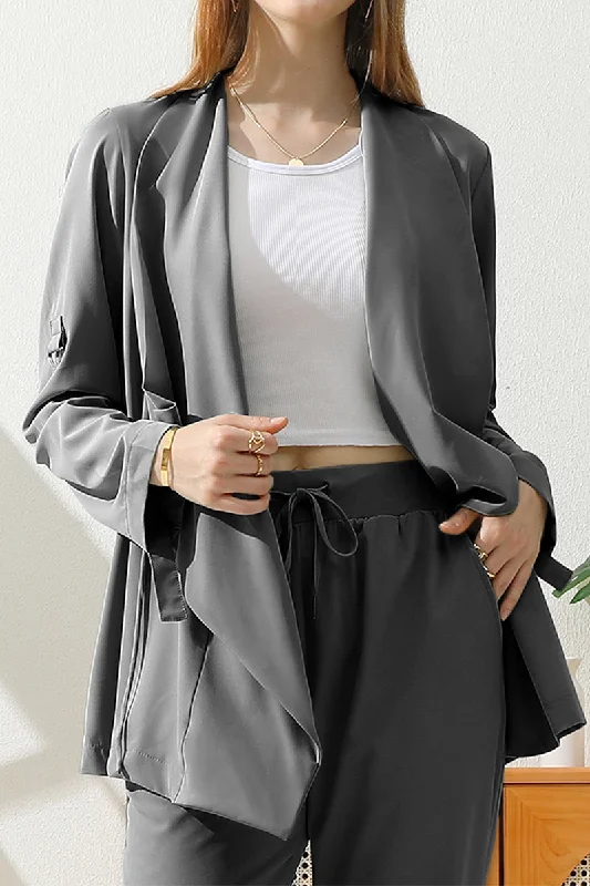 OVER LOOSE FIT TRENCH CARDIGAN WITH DRAWSTRING Cashmere Blend Cotton Blend Poly Blend