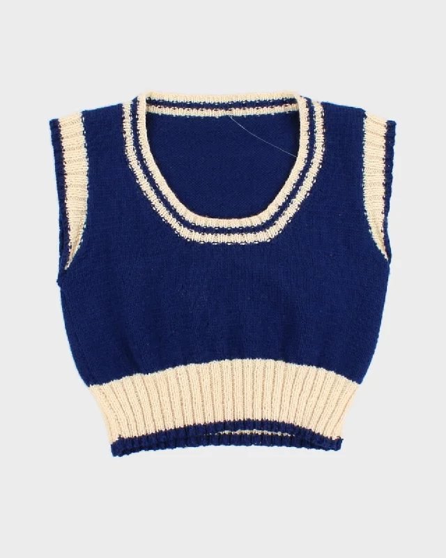Vintage Blue And Cream Knitted Tank Top - S summer tank top