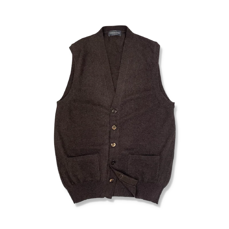 Cashmere Sleeveless Cardigan in Chocolate Brown Transparent Opaque Sheer