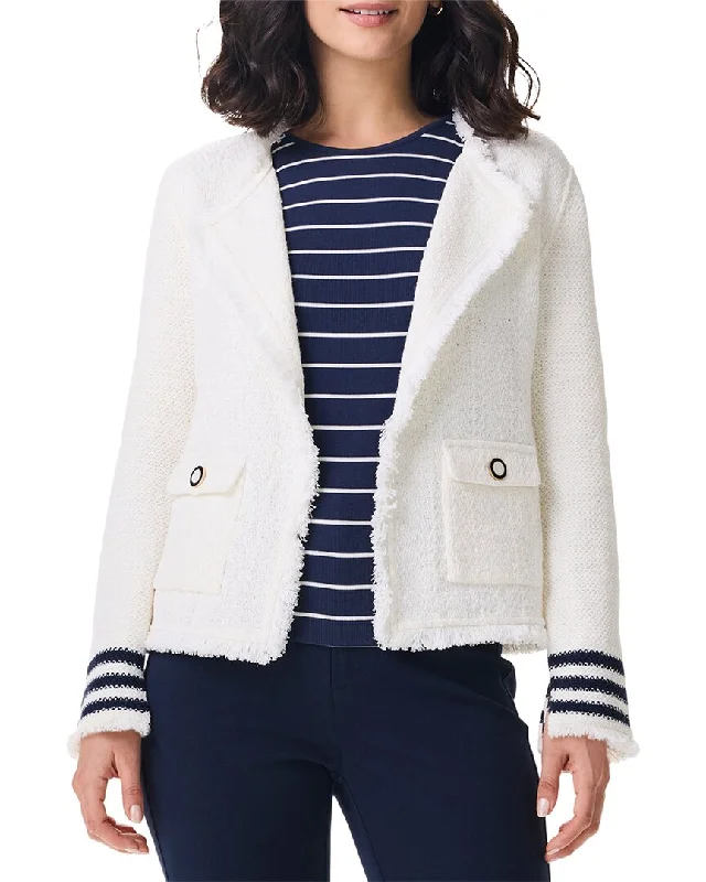 NIC+ZOE Subtle Stripe Fringe Mix Knit Jacket Faux Fur Fabric Real Fur Fabric Shearling Fabric