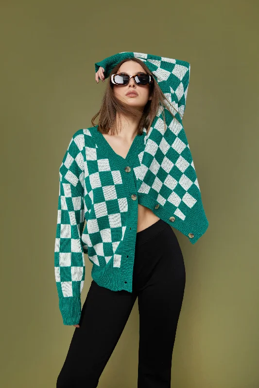 CHECKERED CARDIGAN Chenille Fabric Brocade Fabric Lace Fabric