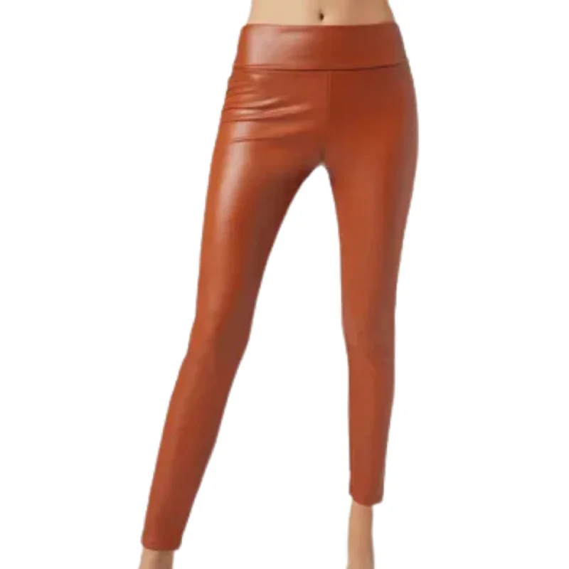 MORGAN TAYLOR - Faux Leather High-Rise Pull-on Pants Classic Pleated Pants
