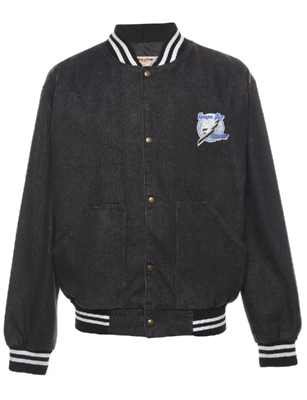 Black Denim Tampa Bay Hockey Jacket - L Fitted Jacket Loose Jacket Oversized Jacket