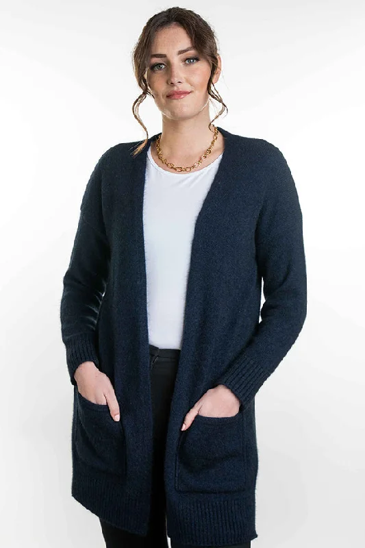 Koru Long Line Cardigan Denim Fabric Leather Fabric Suede Fabric