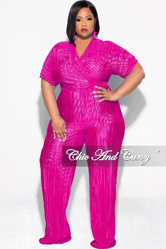 Final Sale Plus Size 2pc Pleated Top and Pants Set in Fuchsia Trendy Velvet Pants