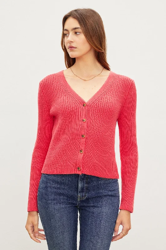 HYDIE BUTTON FRONT CARDIGAN Silk Blend Satin Velvet