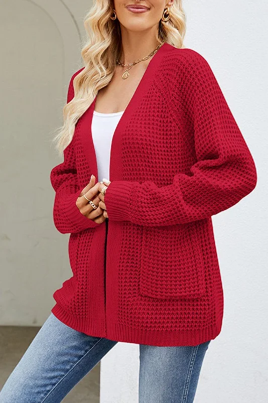 WOMEN RIBBED KNIT CARDIGAN WITH POCKETS Lightweight Heavyweight Midweight