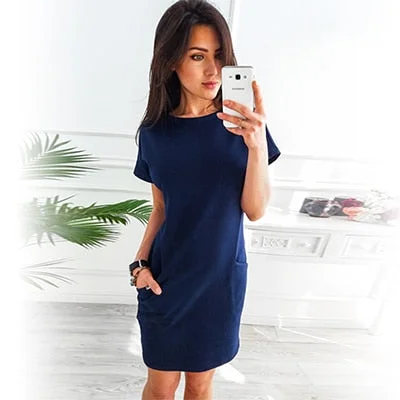 O-neck Short Sleeve Solid Party Dress sweetheart Neckline Romantic