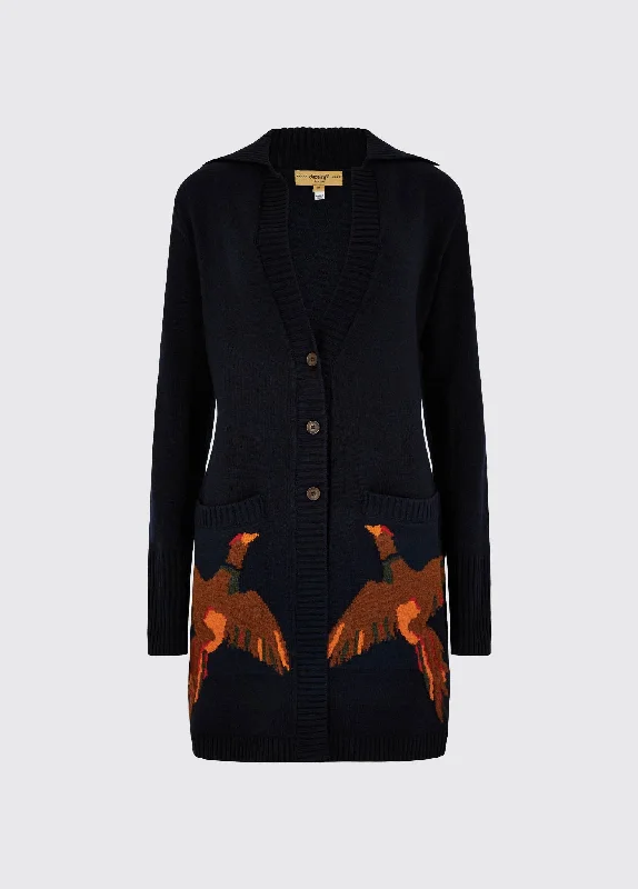 Dromore Pheasant Cardigan - Navy Rayon Fabric Velvet Fabric Corduroy Fabric