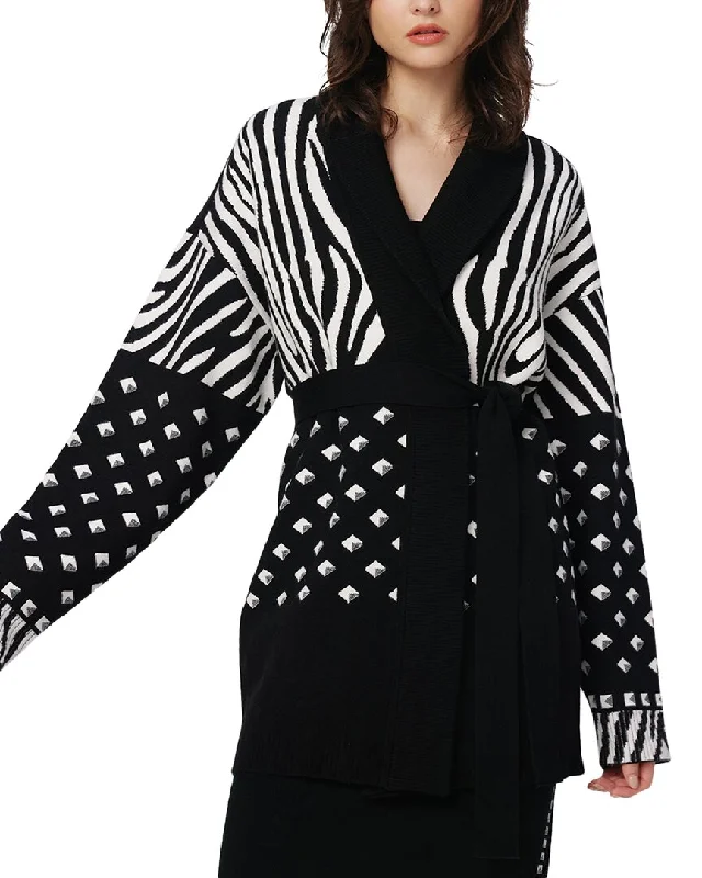 Diane von Furstenberg Lee Wool-Blend Cardigan Cable Knit Ribbed Knit Lace Knit