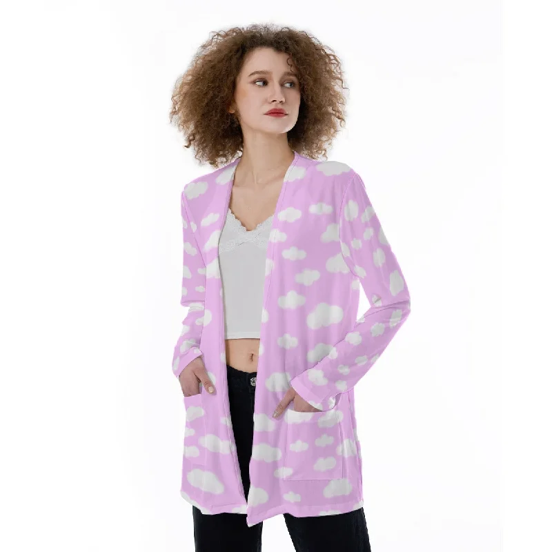 Dreamy Clouds Open Front Lightweight Cardigan With Pockets (Taffy Pink) Faux Fur Fabric Real Fur Fabric Shearling Fabric