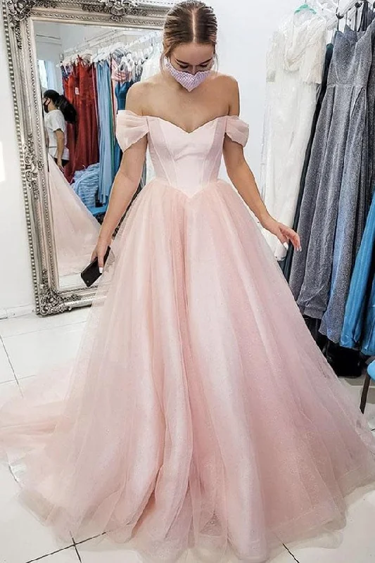 Light Pink Off The Shoulder A Line Simple Party Dresses Long Tulle Prom Evening Dresses Pencil Length Work Light Pink Off The Shoulder A Line Simple Party Dresses Long Tulle Prom Evening Dresses Pencil Length Work