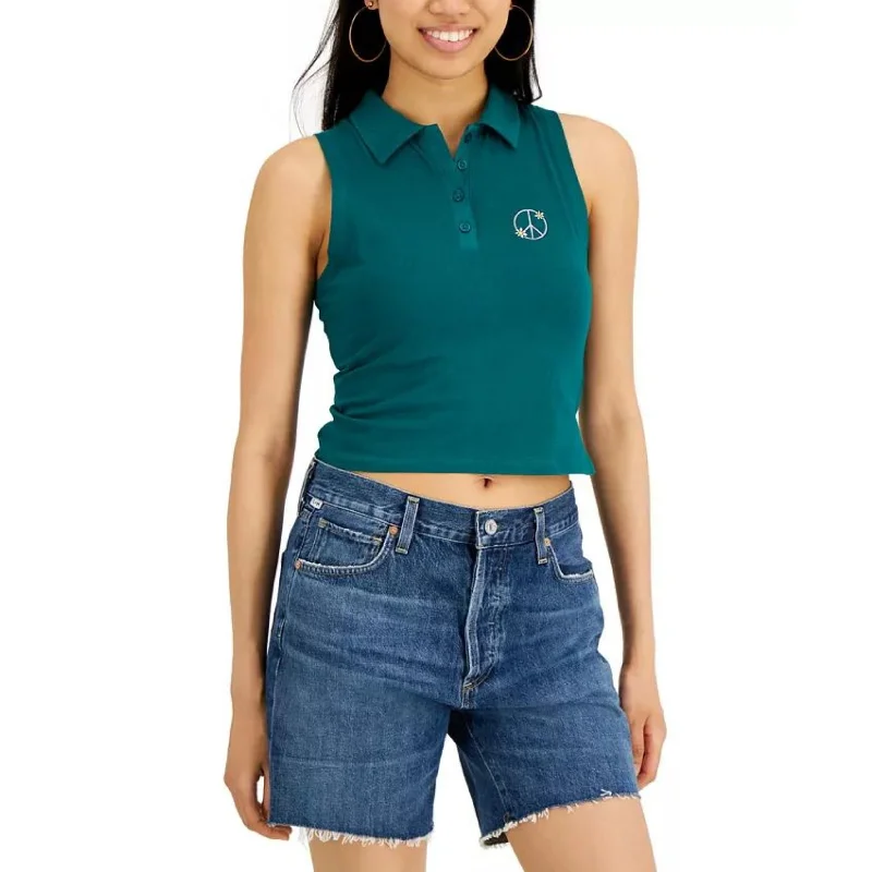 PLANET GOLD - Cotton Embroidered Polo Tank Top lace back tank