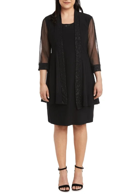R&M Richards 8993 - Quarter Sleeve Jacket Dress Boat Neck Shawl Collar Notched Collar