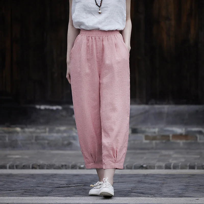 Cotton & Linen Traditional Chinese Style Women's Harem Pants Fashionable Button-Up Pants