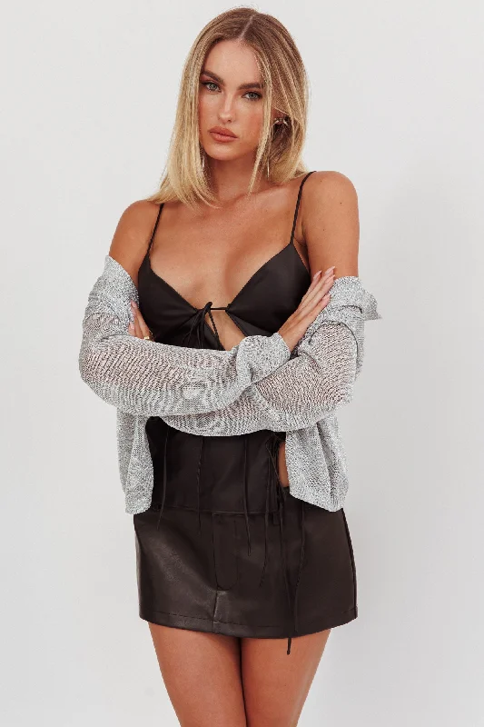 Kali Metallic Knit Cardigan Silver Houndstooth Herringbone Solid