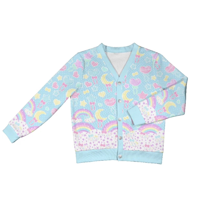 Pastel Party Women's Ribbed Button Up Cardigan (Blue) Herringbone Houndstooth Plaid