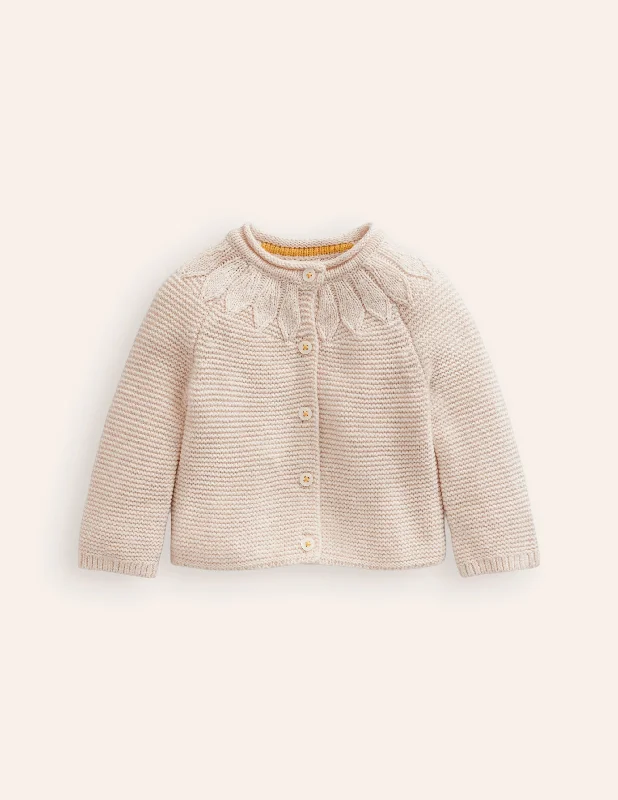 Pointelle Yoke Cardigan-Ivory Cardigan Knitwear Sweater