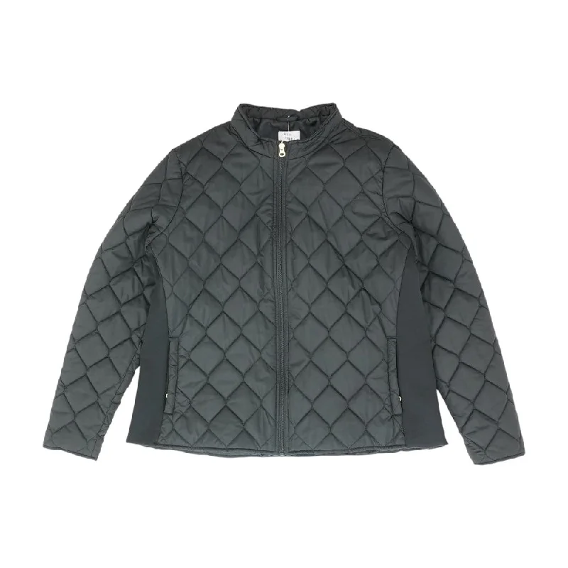 Black Solid Puffer Jacket Tailored Jacket Straight Jacket A-Line Jacket