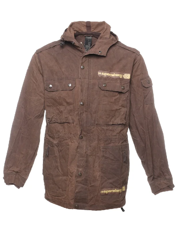 Brown Zip-Front Supreme Being Wax Jacket - M Stand-Up Collar Roll-Neck Collar Turtle Neck