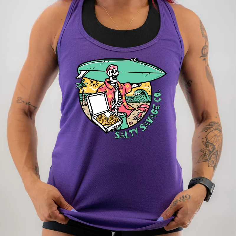 Salty Savage Ladies "Pizza Party" Racerback Tank ivory tank top