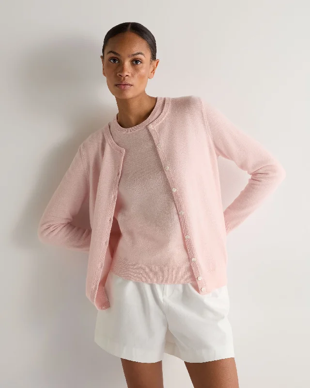 Women's Olivia Round Neck Cashmere Cardigan Blossom Pink Collared Crew Neck Turtle Neck