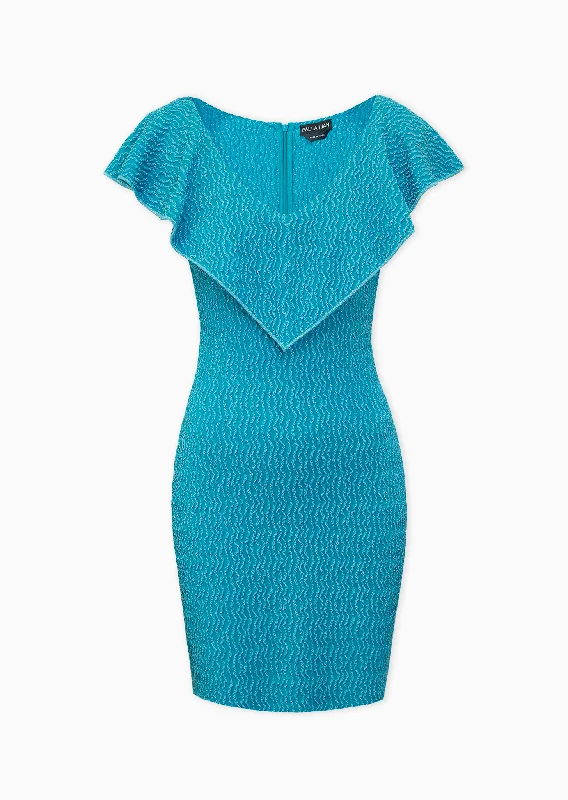 Malerie - Short Party Dress with Metallic Wave Texture Off-the-shoulder Chic Trendy