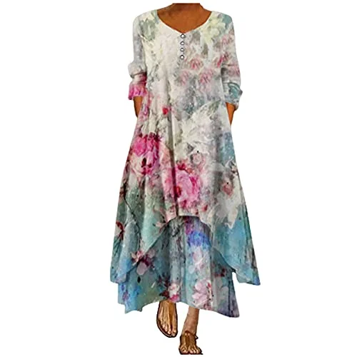 Ladies Party Buttons Floral Print Loose Long Sleeve O-Neck Casual Maxi Dress Party Dress Evening Dress Work Dresses UK Size XS~XXXL | Original Brand Tunics Silk luxurious Ladies Party Buttons Floral Print Loose Long Sleeve O-Neck Casual Maxi Dress Party Dress Evening Dress Work Dresses UK Size XS~XXXL | Original Brand Tunics Silk luxurious