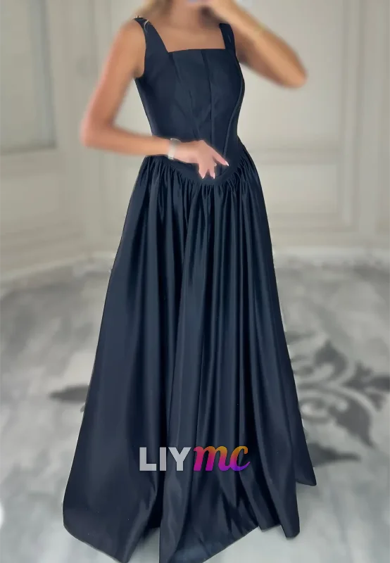 Square Straps Pleated Prom Dress A-Line Party Dress Tunics Top Casual