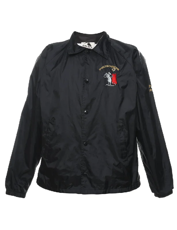 Black Embroidered Nylon Jacket - M Oversized Jacket Tailored Jacket Straight Jacket