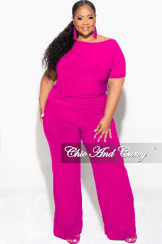 Final Sale Plus Size 2pc Top and Pants Set in Fuchsia/Magenta Fashionable Sporty Pants