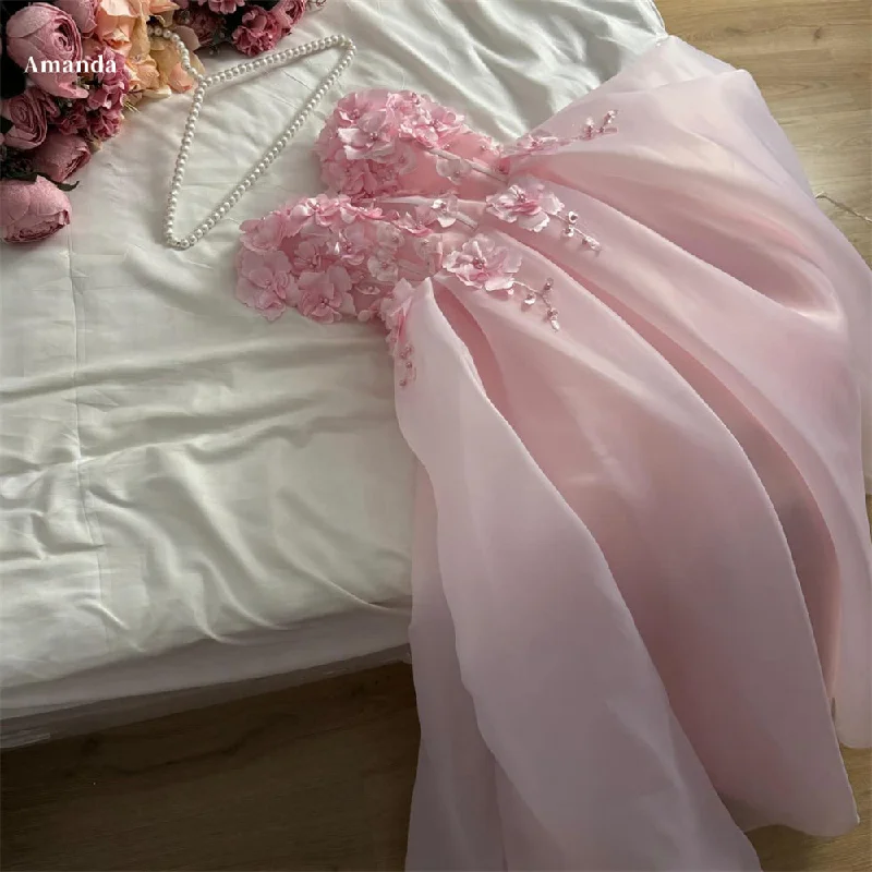 Cinessd Baby Pink Organza vestidos de fiesta Lace Embroidery A-line Elegant Sleeveless Ankle-length Party Dresses Mermaid Tail Wedding Cinessd Baby Pink Organza vestidos de fiesta Lace Embroidery A-line Elegant Sleeveless Ankle-length Party Dresses Mermaid Tail Wedding
