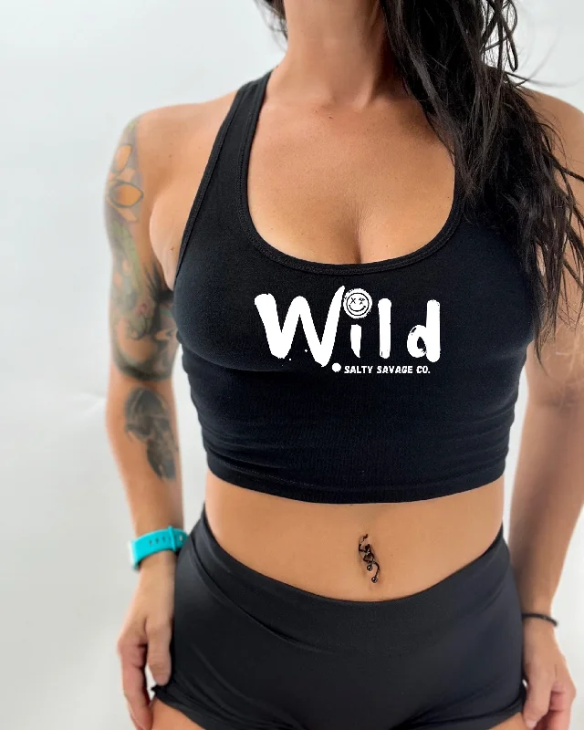 Ladies "Wild" Racerback Crop Tank lemon yellow tank