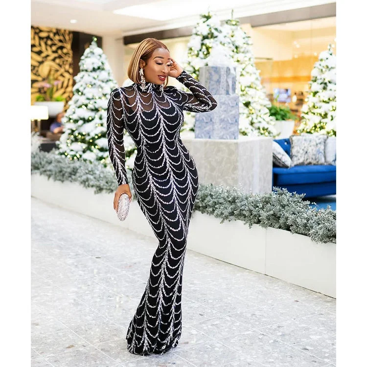 Sexy Long Sleeves Elastic Mermaid Black Party Dresses Tunics Travel practical