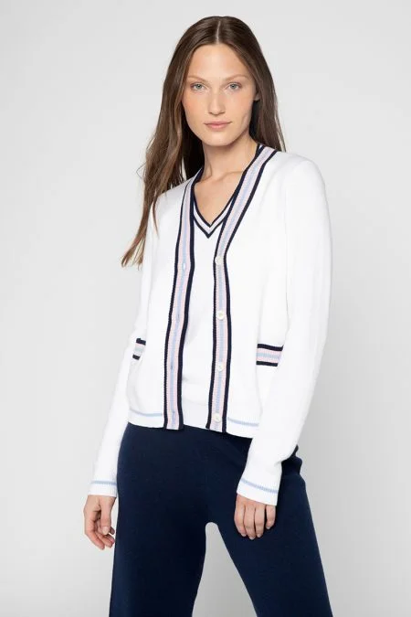 Kinross Cashmere Tipped Vee Cardigan Machine Wash Dry Clean Hand Wash