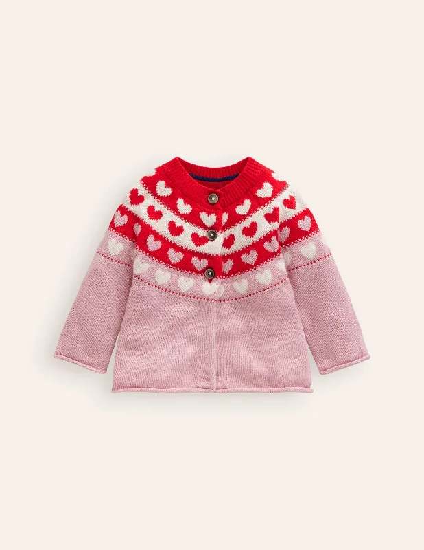 Edie Fair Isle Cardigan-Almond Pink Hearts Polka Dot Checkered Tartan