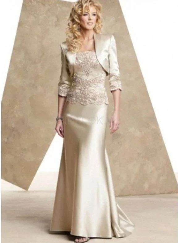Elegant Mother Of The Bride Dresses Mermaid Satin Lace With Jacket Long Wedding Party Dresses Mother Dresses For Wedding Tunics Velvet soft