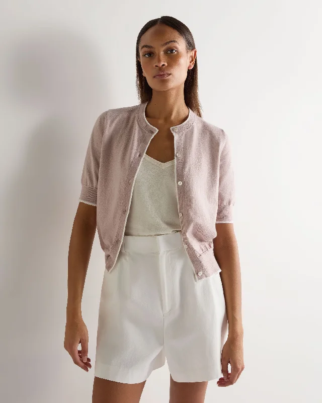 Women's Cotton Cashmere Short Sleeve Cardigan Dune Pink Mesh Fabric Canvas Fabric Denim Fabric