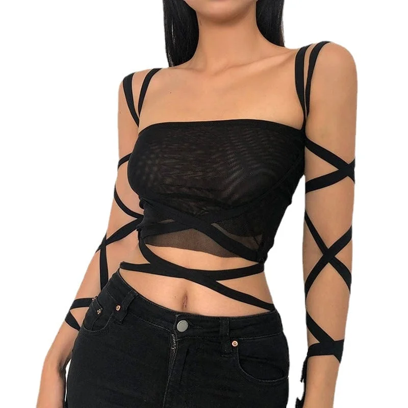 Women's Grunge Strappy Mesh Tank Top flirty tank top