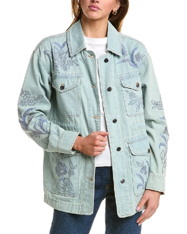 Johnny Was Cargo Denim Jacket Collared Jacket Crew Neck Jacket Turtle Neck Jacket